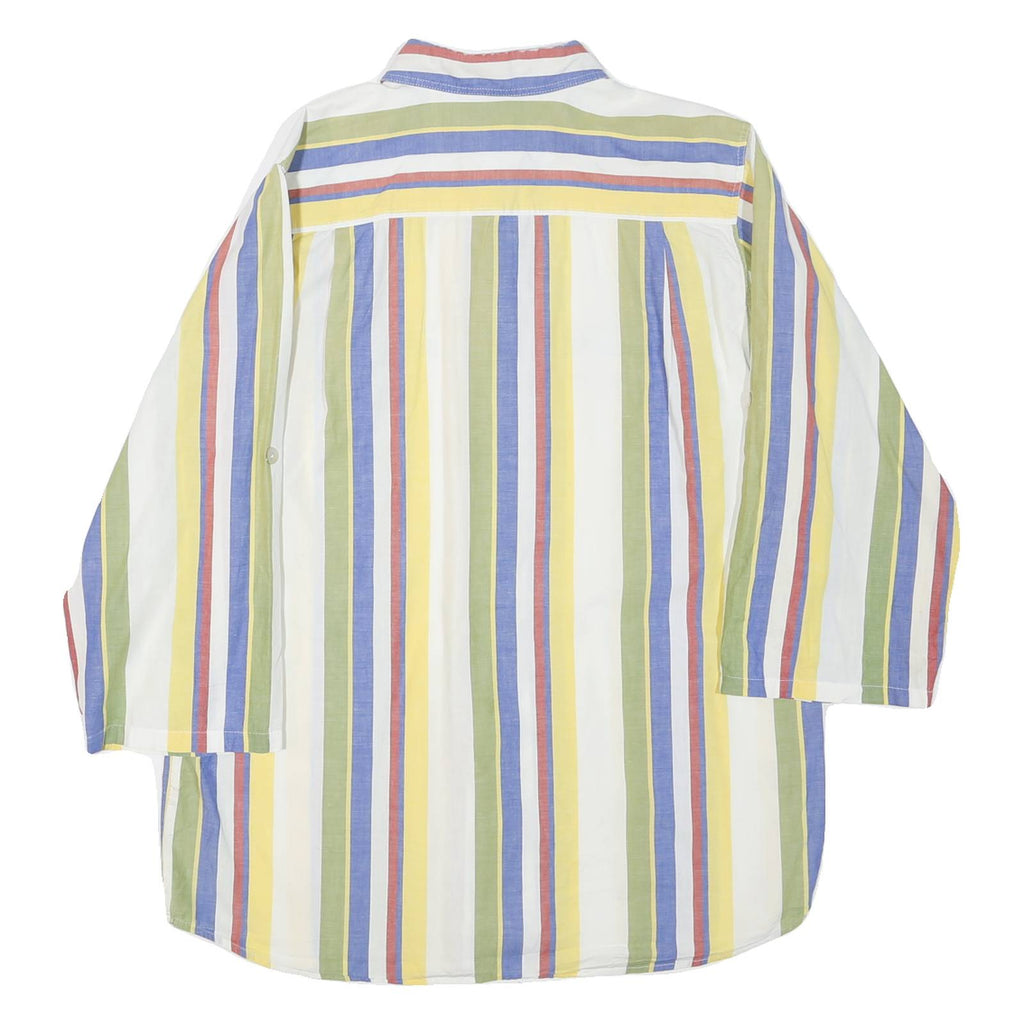 Womens White & Yellow Striped Cotton Blend Shirt L Casual Relaxed Fit Pocket
