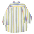 Womens White & Yellow Striped Cotton Blend Shirt L Casual Relaxed Fit Pocket