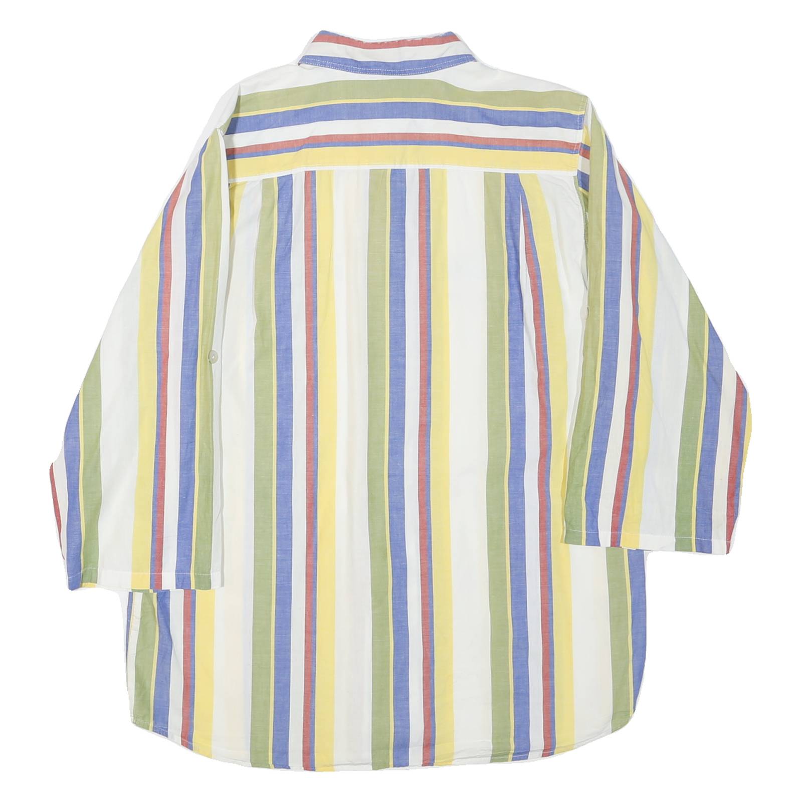 Womens White & Yellow Striped Cotton Blend Shirt L Casual Relaxed Fit Pocket