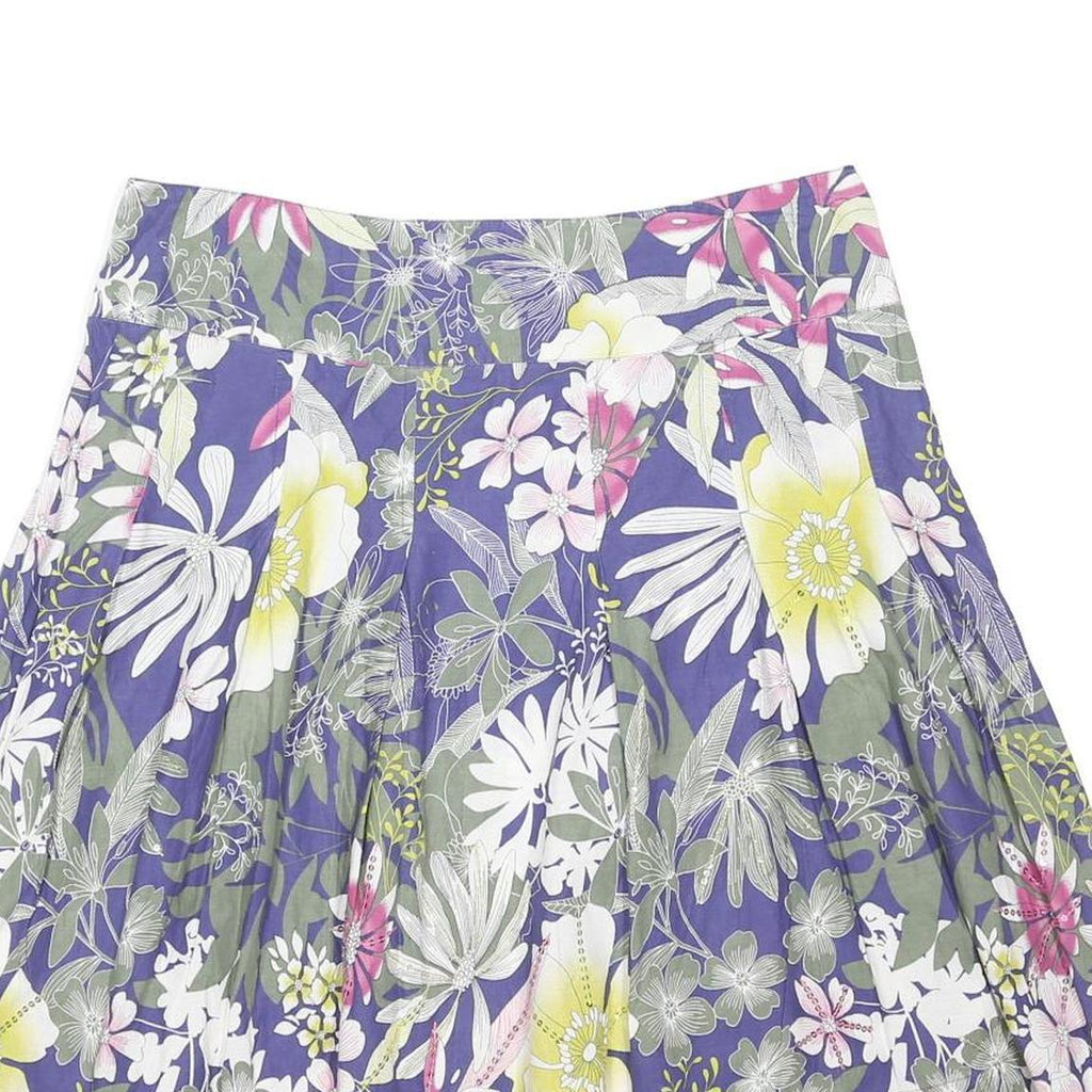 DEBENHAMS Womens Purple Floral Pattern Pleated Short Cotton Blend Skirt UK 16