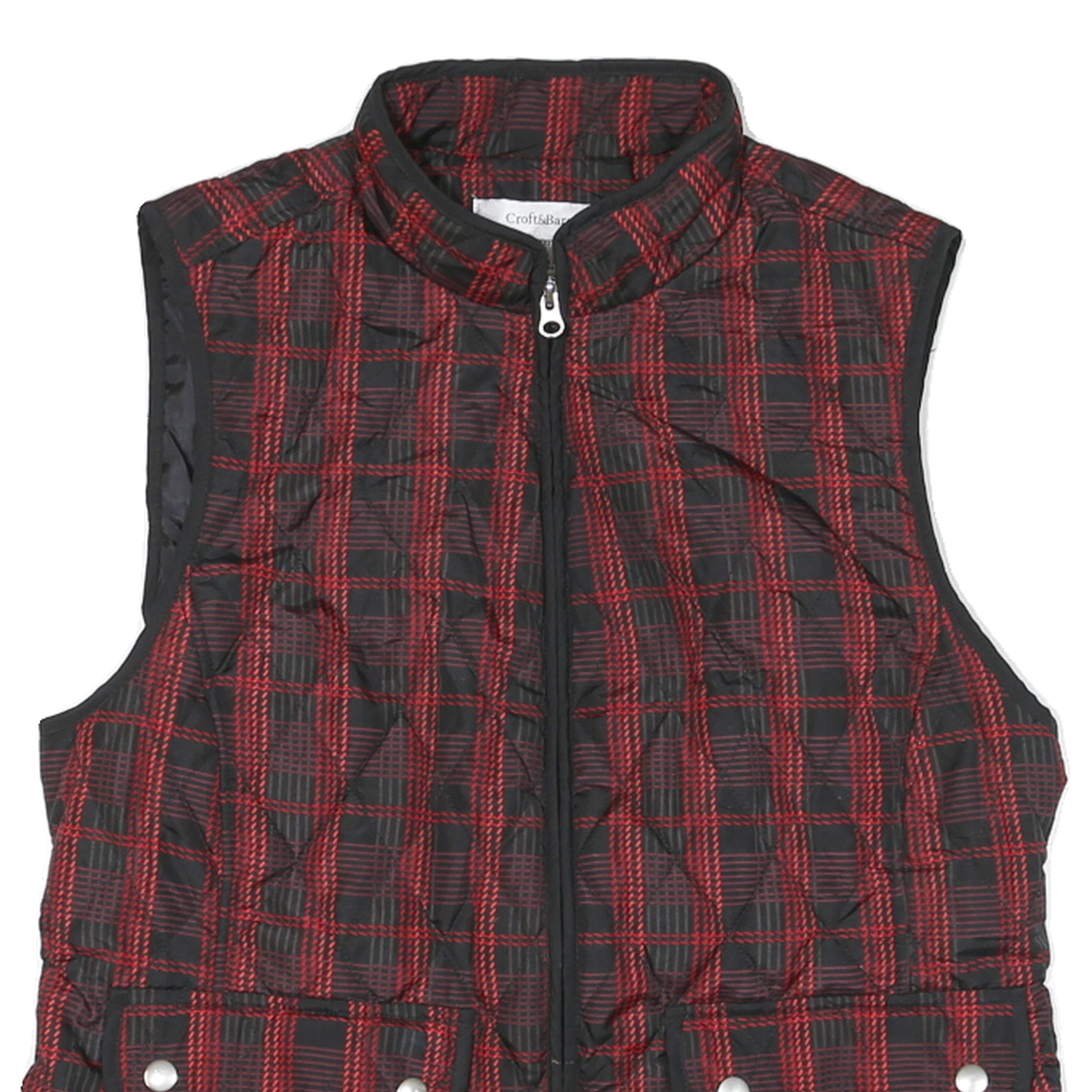 CROFT & BARROW Mens Black & Red Checked Quilted Waistcoat L Polyester Blend