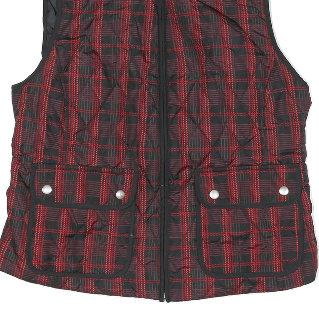 CROFT & BARROW Mens Black & Red Checked Quilted Waistcoat L Polyester Blend