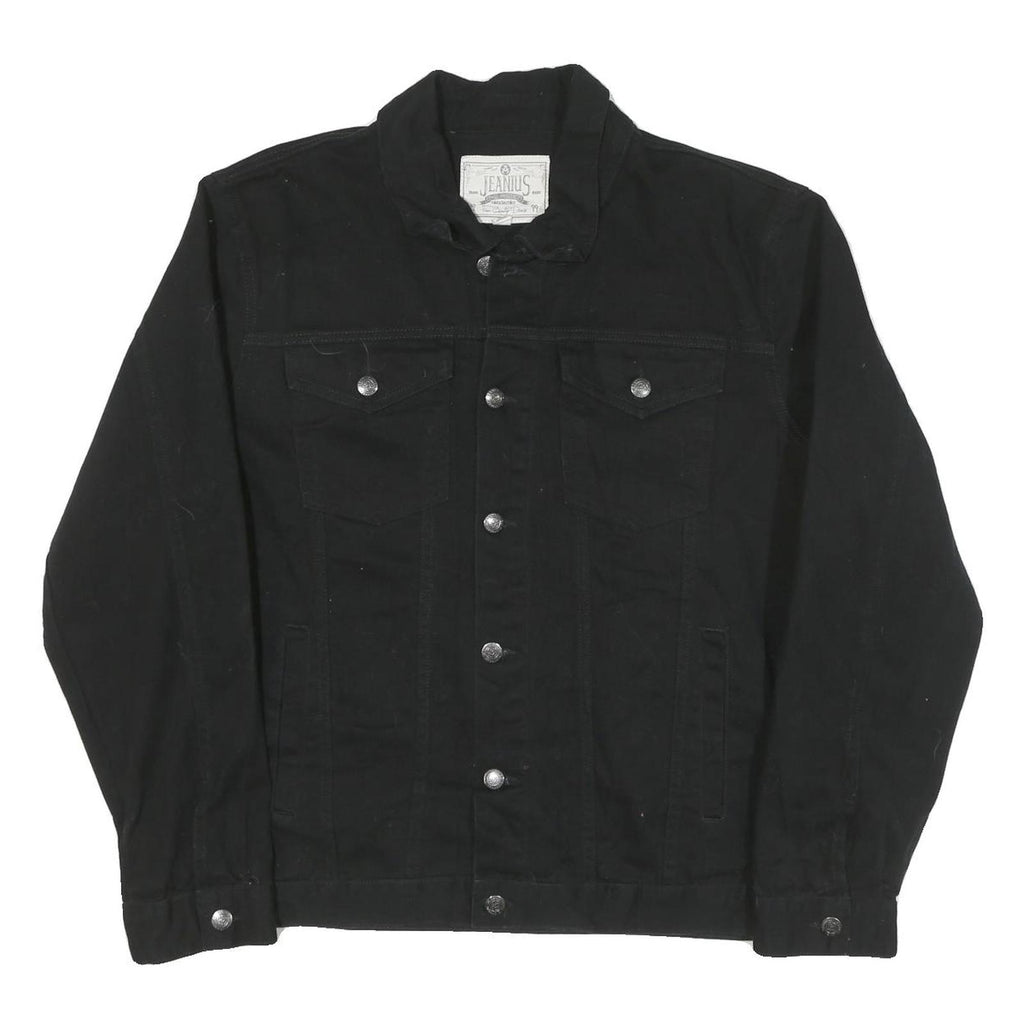 JEANIUS Mens Black Cotton Blend Button Jacket XL Classic Plain Casual Outerwear