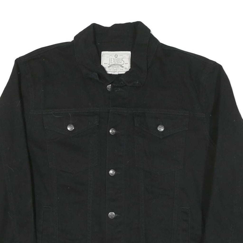JEANIUS Mens Black Cotton Blend Button Jacket XL Classic Plain Casual Outerwear