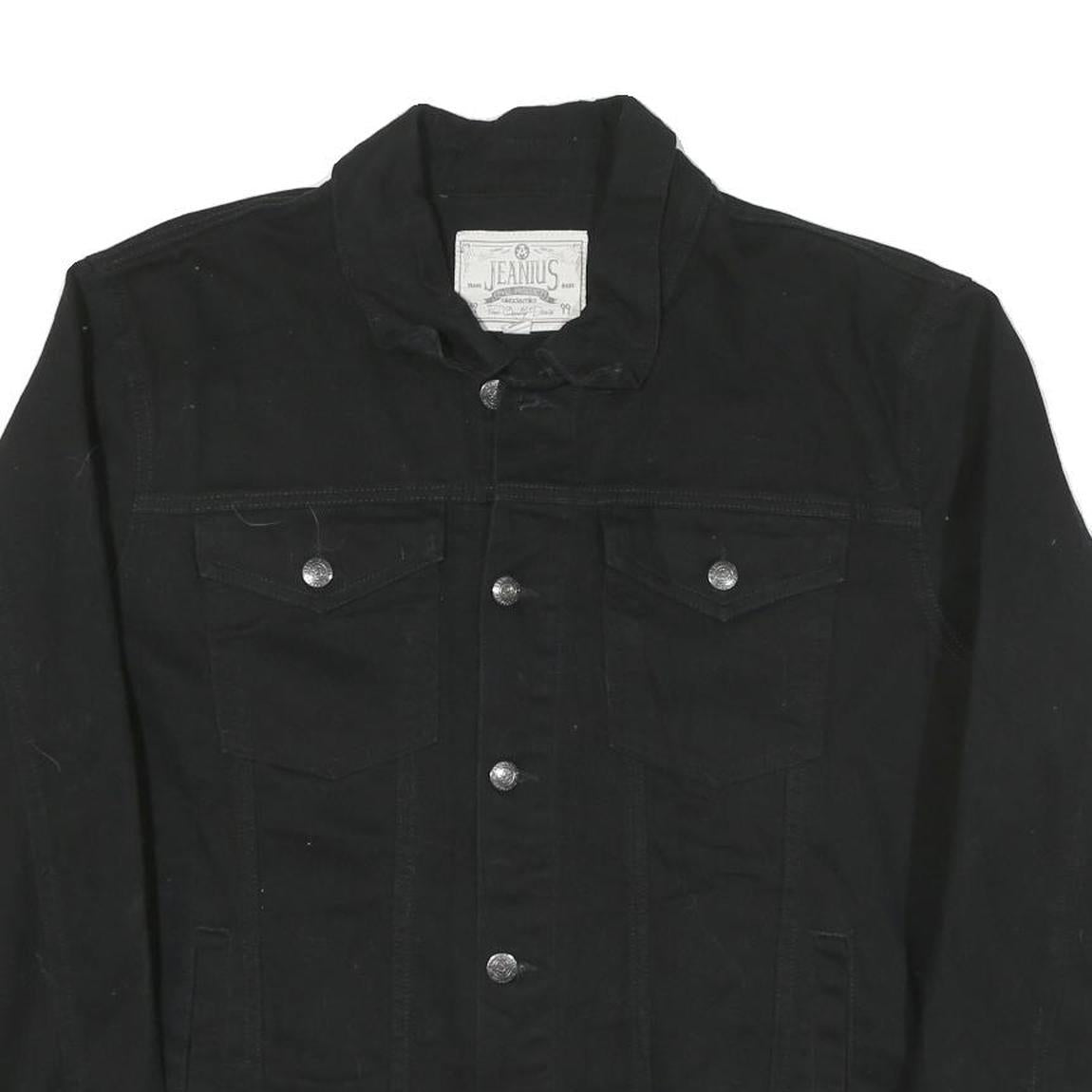 JEANIUS Mens Black Cotton Blend Button Jacket XL Classic Plain Casual Outerwear