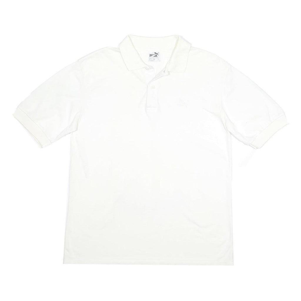 PUMA Mens White Short Sleeve Plain Polo Shirt L Cotton Blend Casual