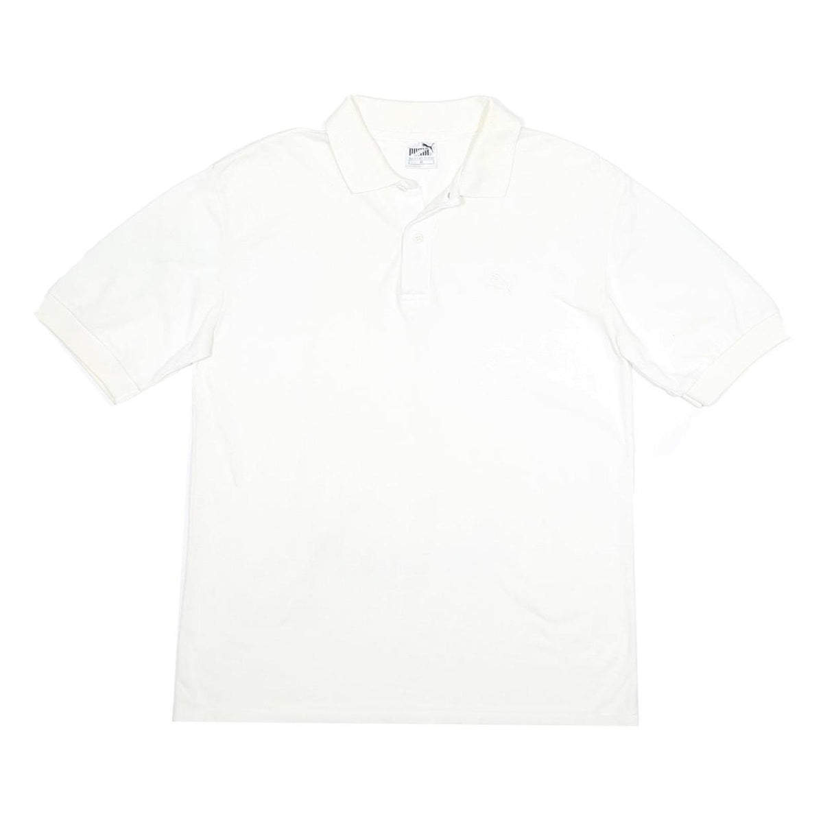 PUMA Mens White Short Sleeve Plain Polo Shirt L Cotton Blend Casual