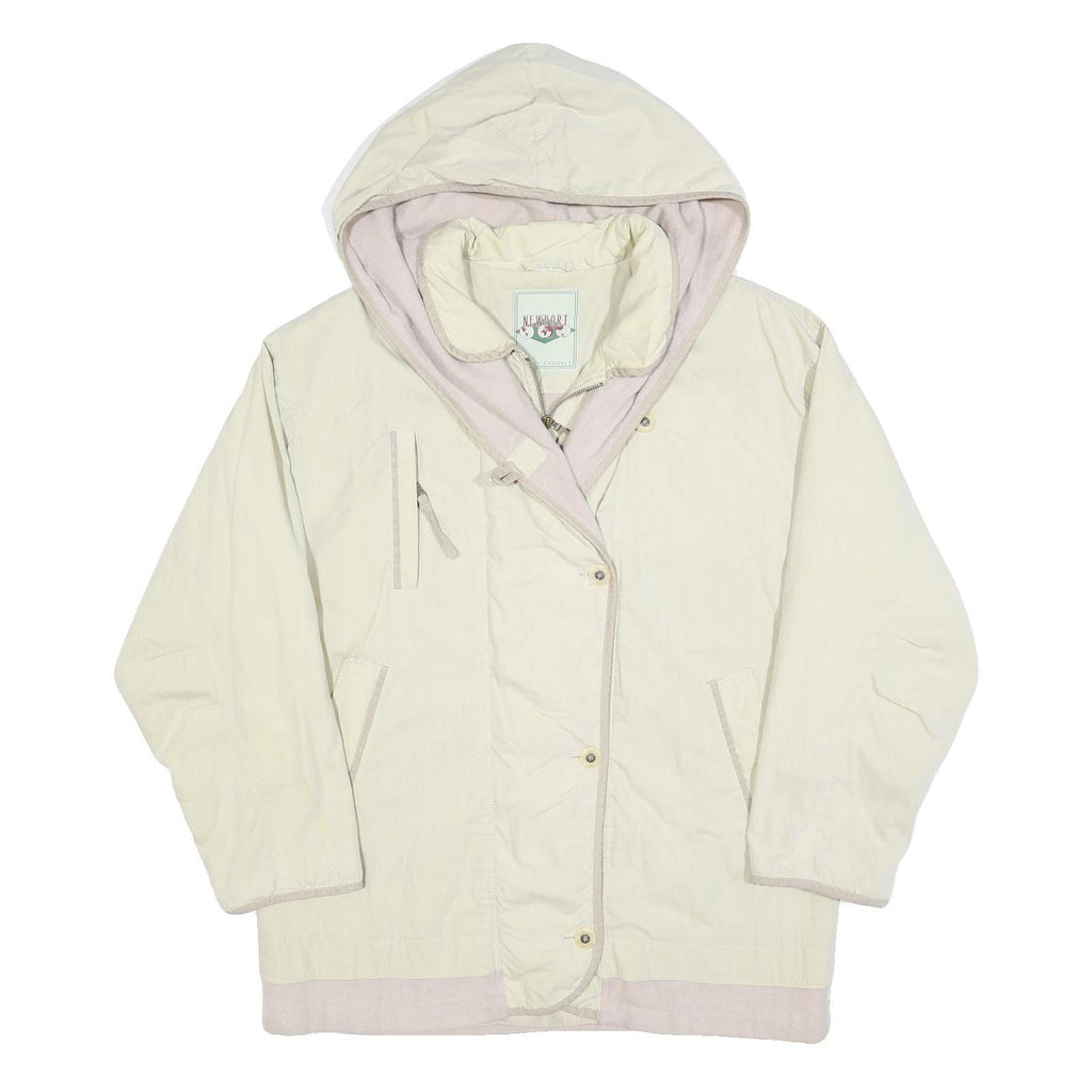 NEWPORT Womens Cream & Beige Hooded Jacket L Polyester Blend Button Closure