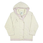 NEWPORT Womens Cream & Beige Hooded Jacket L Polyester Blend Button Closure