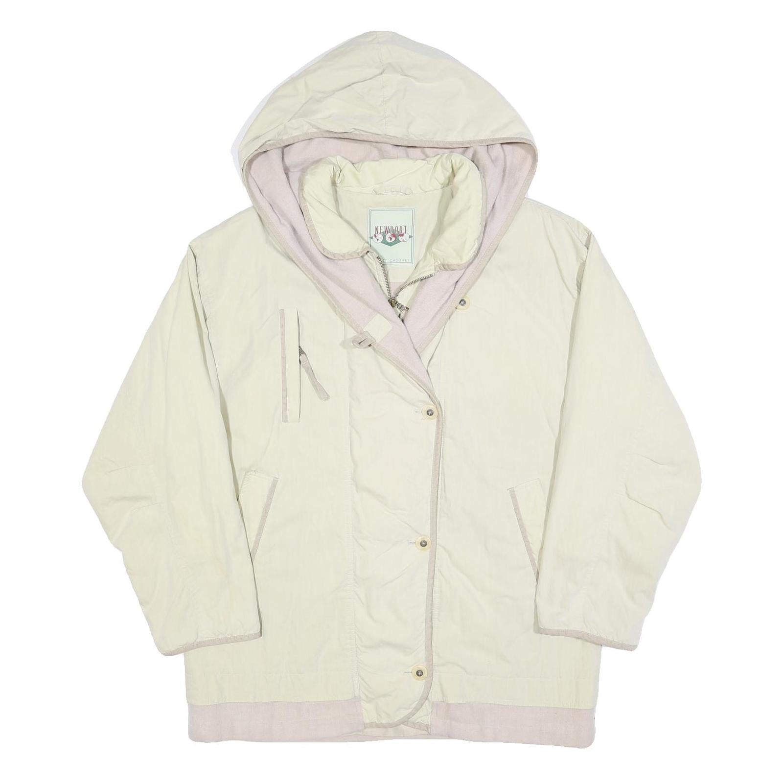 NEWPORT Womens Cream & Beige Hooded Jacket L Polyester Blend Button Closure