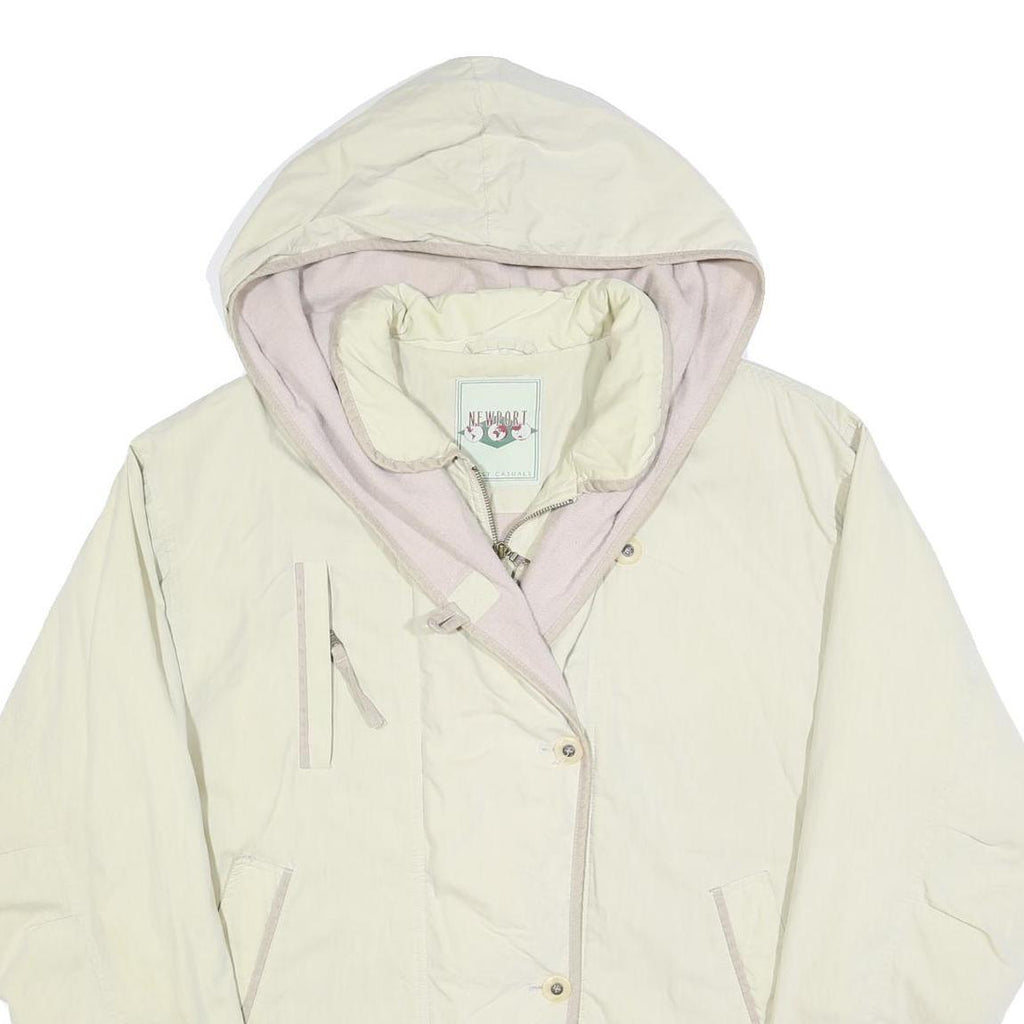 NEWPORT Womens Cream & Beige Hooded Jacket L Polyester Blend Button Closure