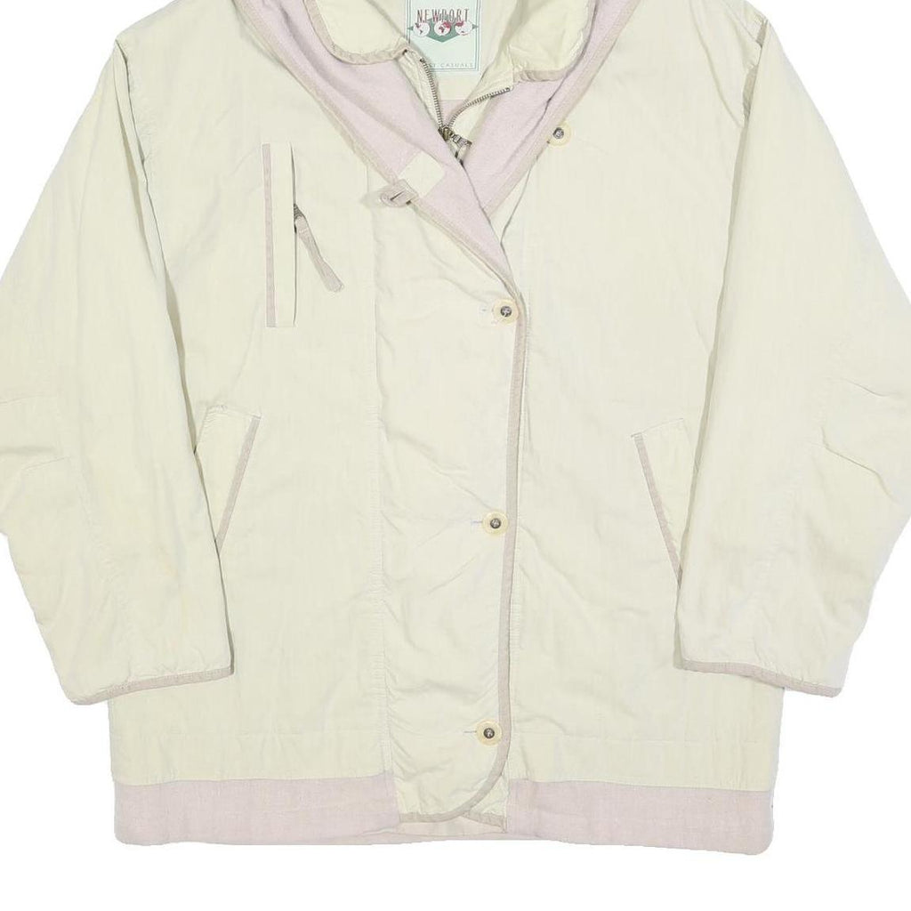 NEWPORT Womens Cream & Beige Hooded Jacket L Polyester Blend Button Closure