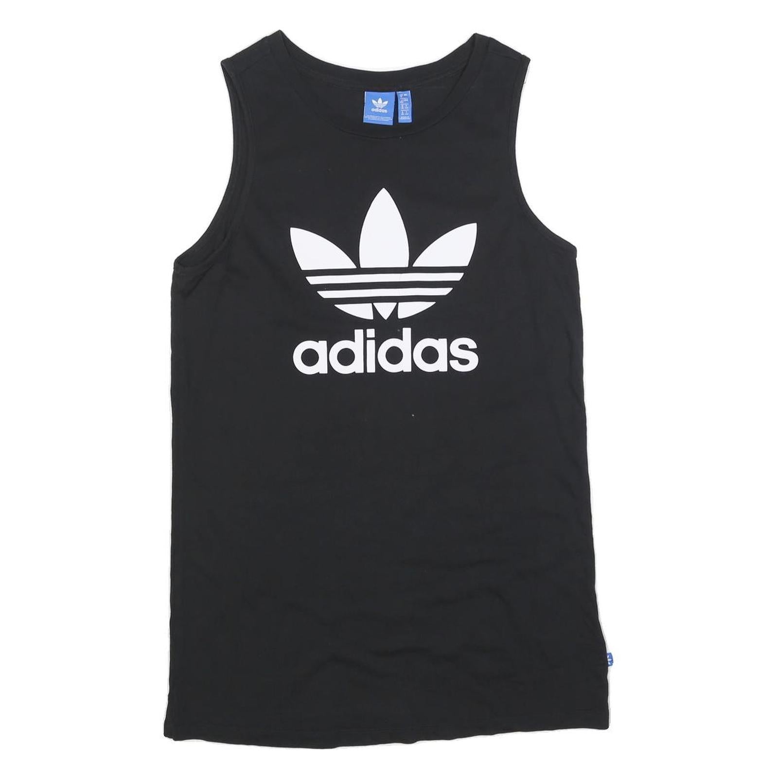 ADIDAS Womens Black Day Jersey Plain Sleeveless UK 12 Cotton Blend Logo Dress