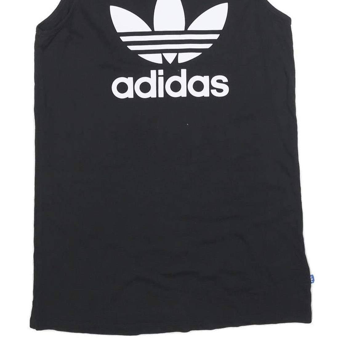 ADIDAS Womens Black Day Jersey Plain Sleeveless UK 12 Cotton Blend Logo Dress