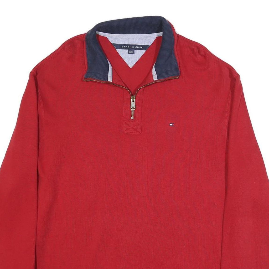 TOMMY HILFIGER Mens Red Pullover Plain V-Neck Basic Knit XL Cotton Jumper