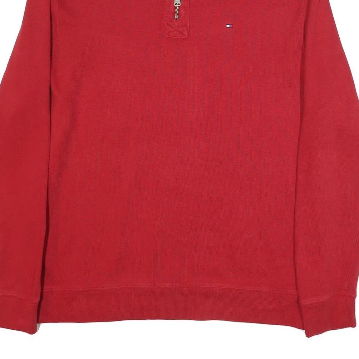 TOMMY HILFIGER Mens Red Pullover Plain V-Neck Basic Knit XL Cotton Jumper