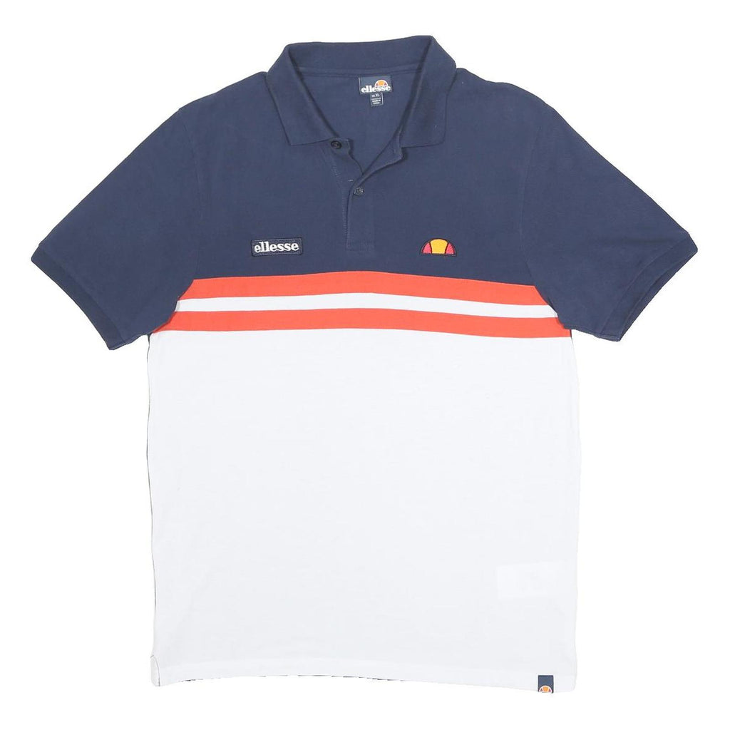 ELLESSE Mens Blue & White Red Stripe Short Sleeve Polo Shirt XL Cotton Casual