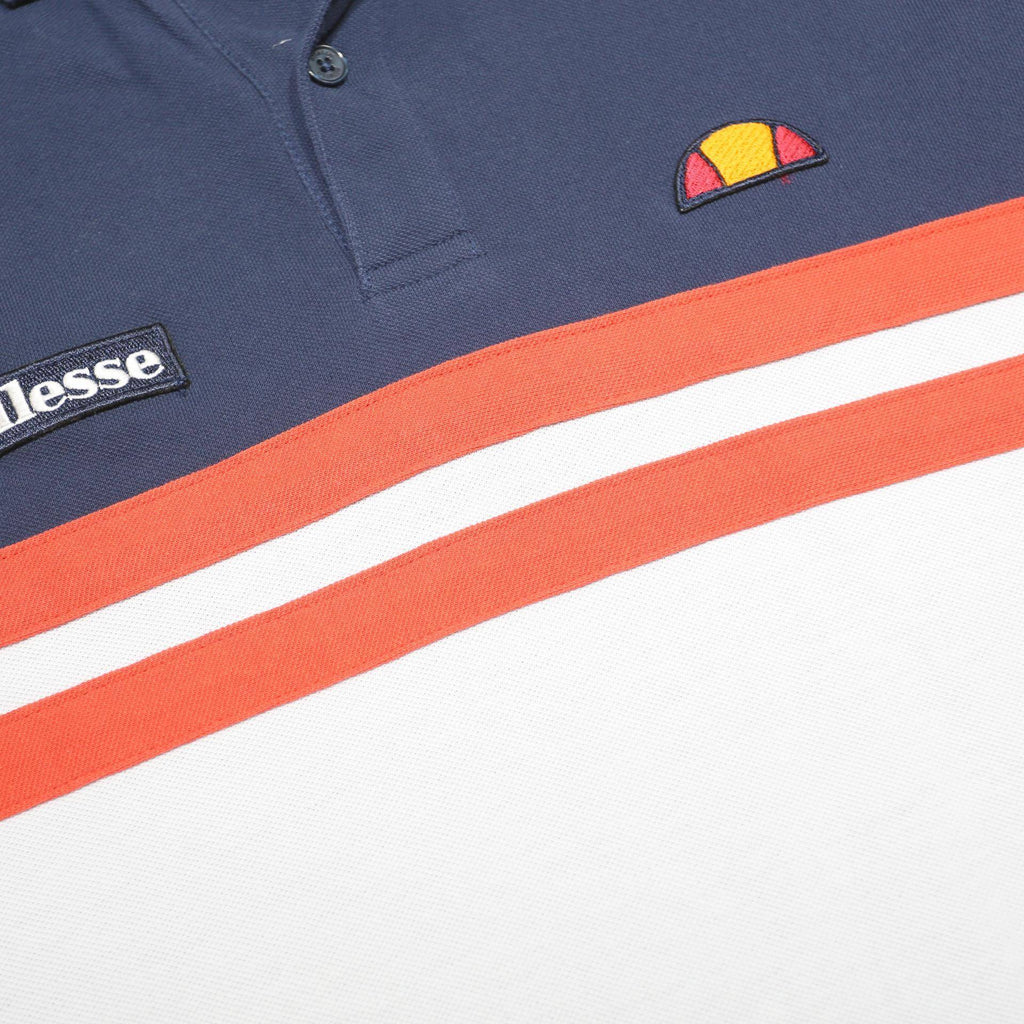 ELLESSE Mens Blue & White Red Stripe Short Sleeve Polo Shirt XL Cotton Casual