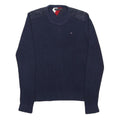 TOMMY HILFIGER Mens Navy Blue Plain Cotton Jumper Crew Neck Basic Knit S