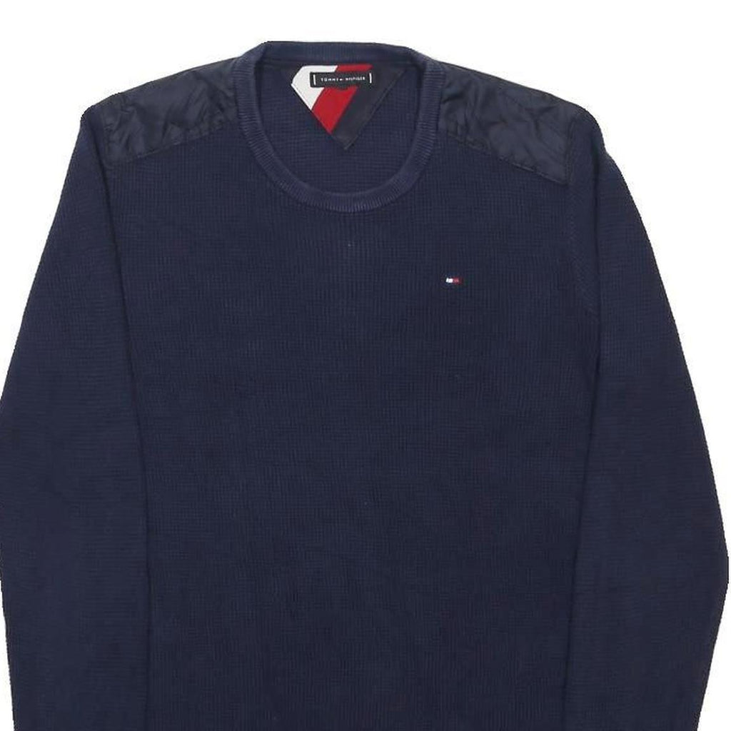 TOMMY HILFIGER Mens Navy Blue Plain Cotton Jumper Crew Neck Basic Knit S