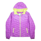 COLUMBIA Womens Purple & Lime Hooded Nylon Quilted Jacket L Lightweight Outdoor