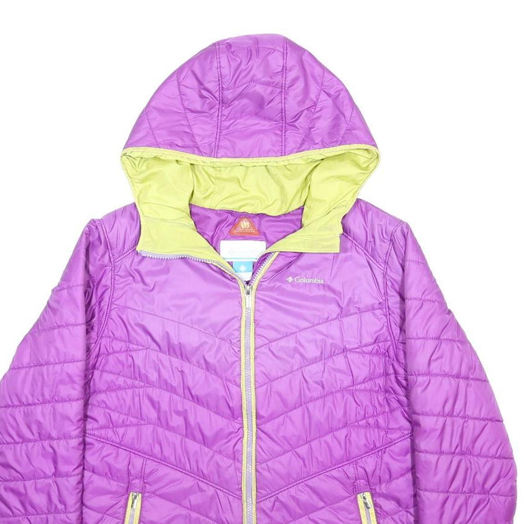 COLUMBIA Womens Purple & Lime Hooded Nylon Quilted Jacket L Lightweight Outdoor