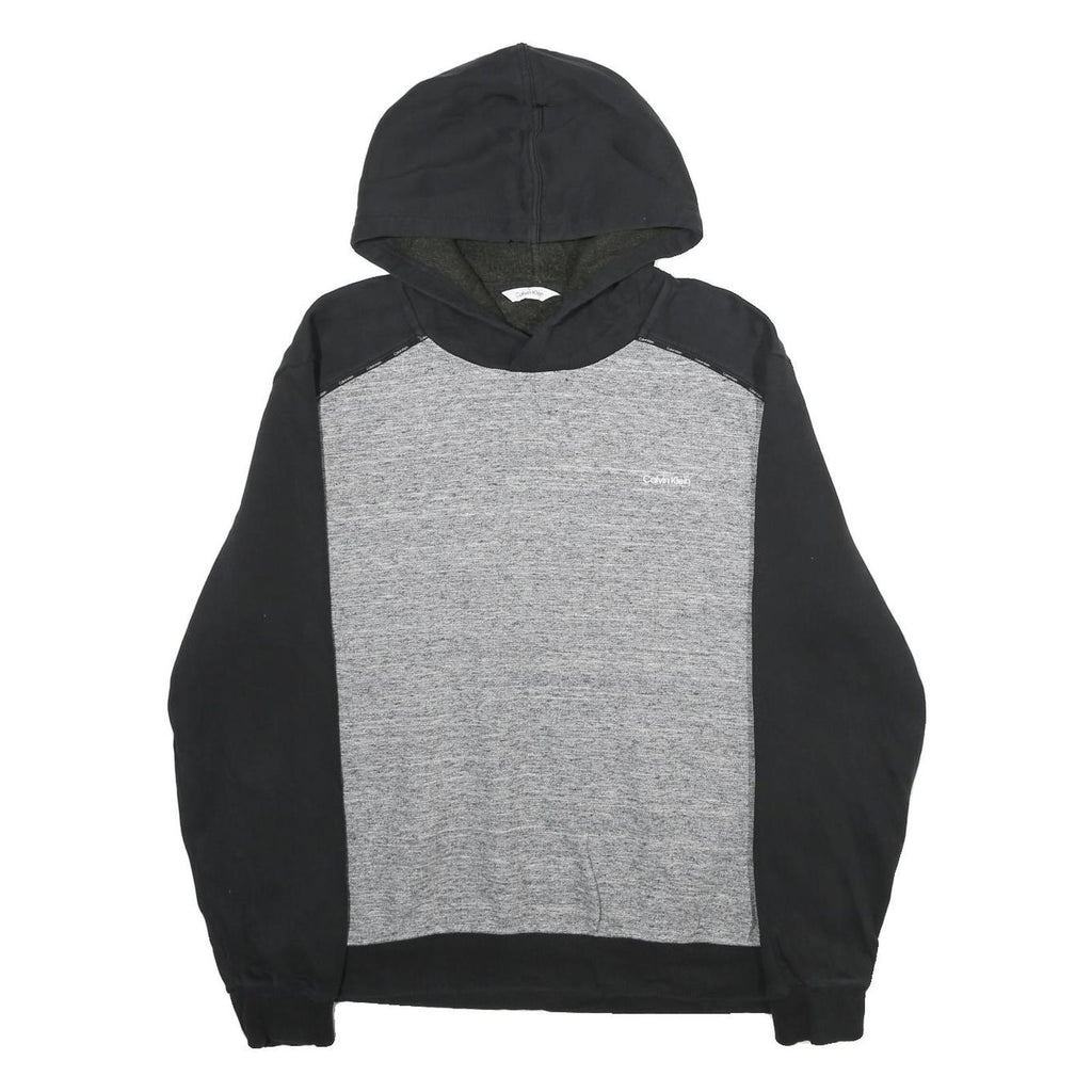 CALVIN KLEIN Mens Black & Grey Hoodie L Cotton Blend Casual Pullover