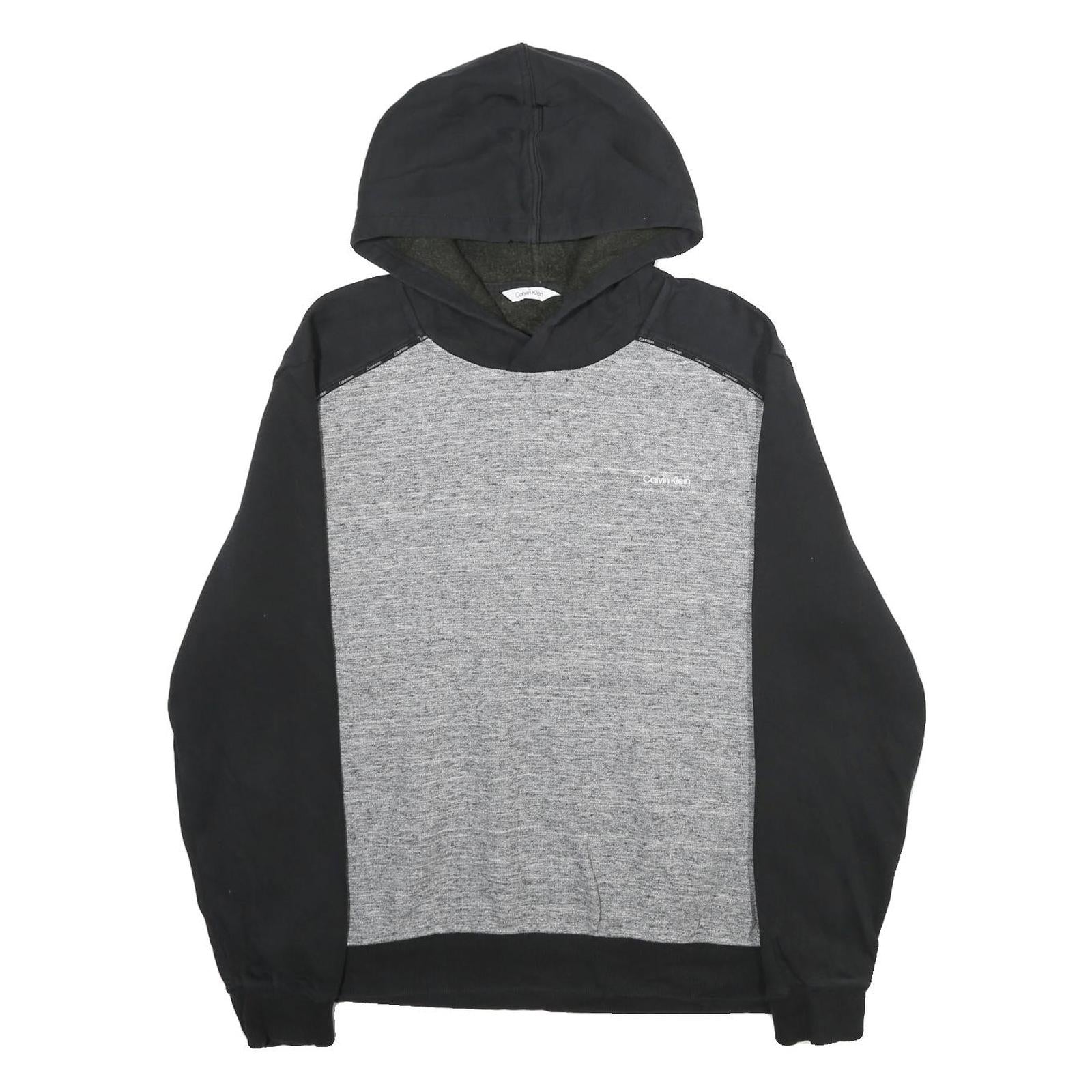 CALVIN KLEIN Mens Black & Grey Hoodie L Cotton Blend Casual Pullover