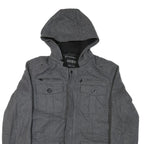 GUESS Mens Grey Hooded Jacket S Cotton Blend Zip Pocketed Casual Style