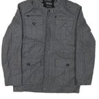 GUESS Mens Grey Hooded Jacket S Cotton Blend Zip Pocketed Casual Style