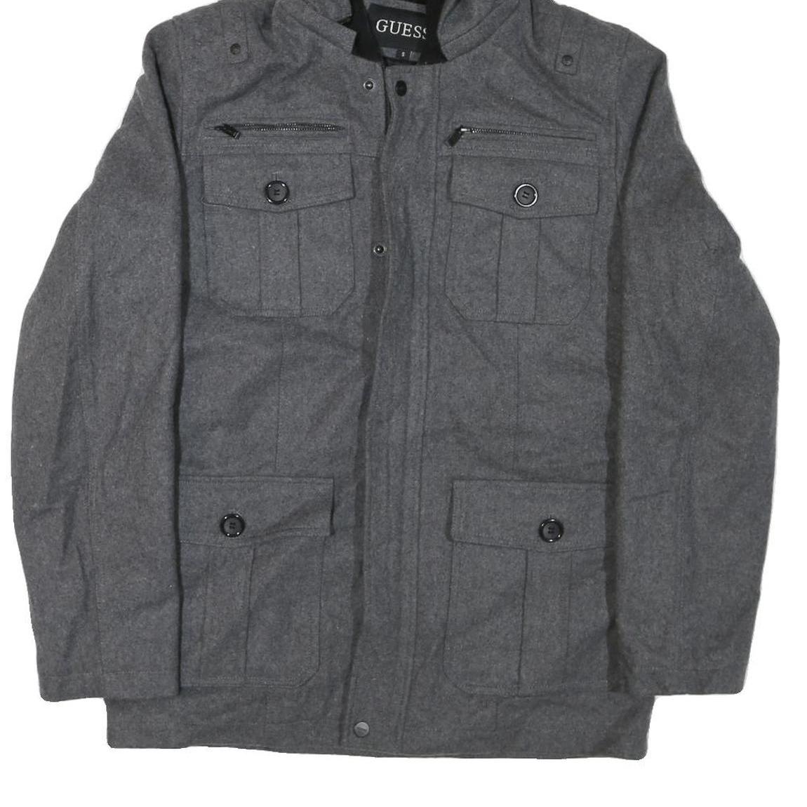 GUESS Mens Grey Hooded Jacket S Cotton Blend Zip Pocketed Casual Style