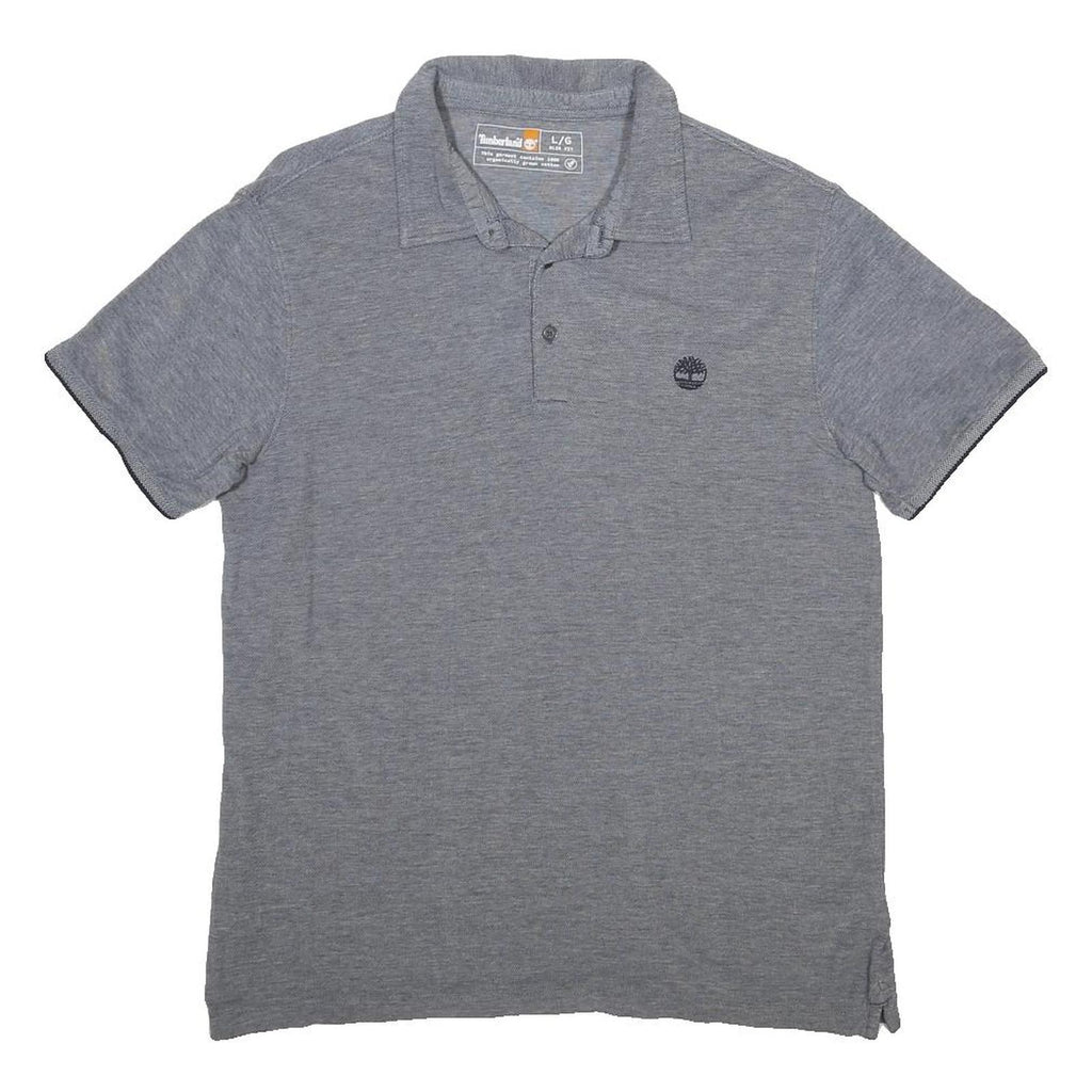 TIMBERLAND Mens Grey Short Sleeve Plain Cotton Polo Shirt L Classic Fit Casual