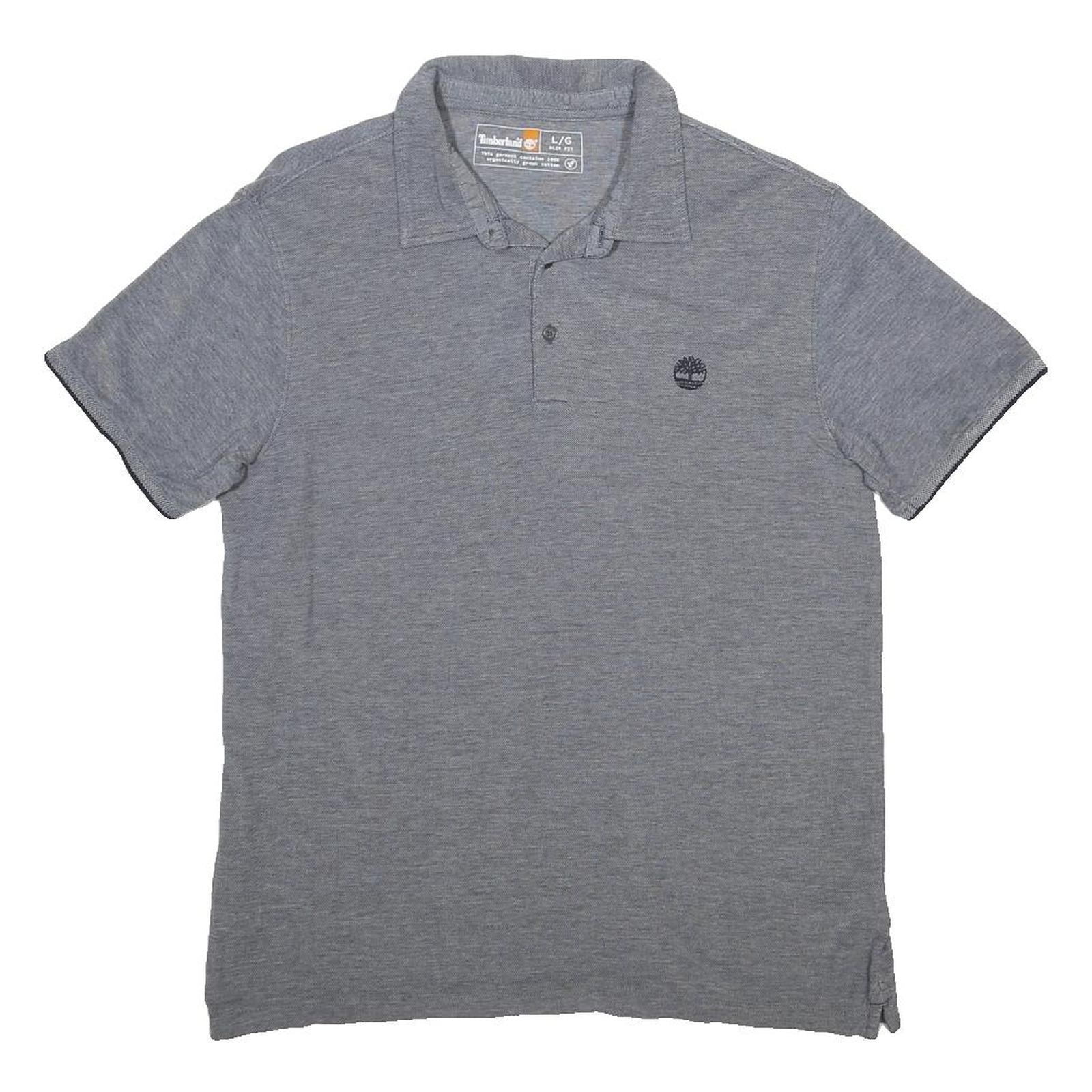 TIMBERLAND Mens Grey Short Sleeve Plain Cotton Polo Shirt L Classic Fit Casual