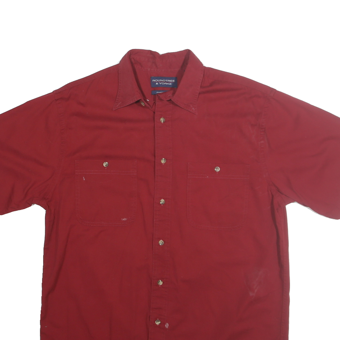 ROUNDTREE & YORKE Mens Red Short Sleeve Shirt L Cotton Casual Button Pocket