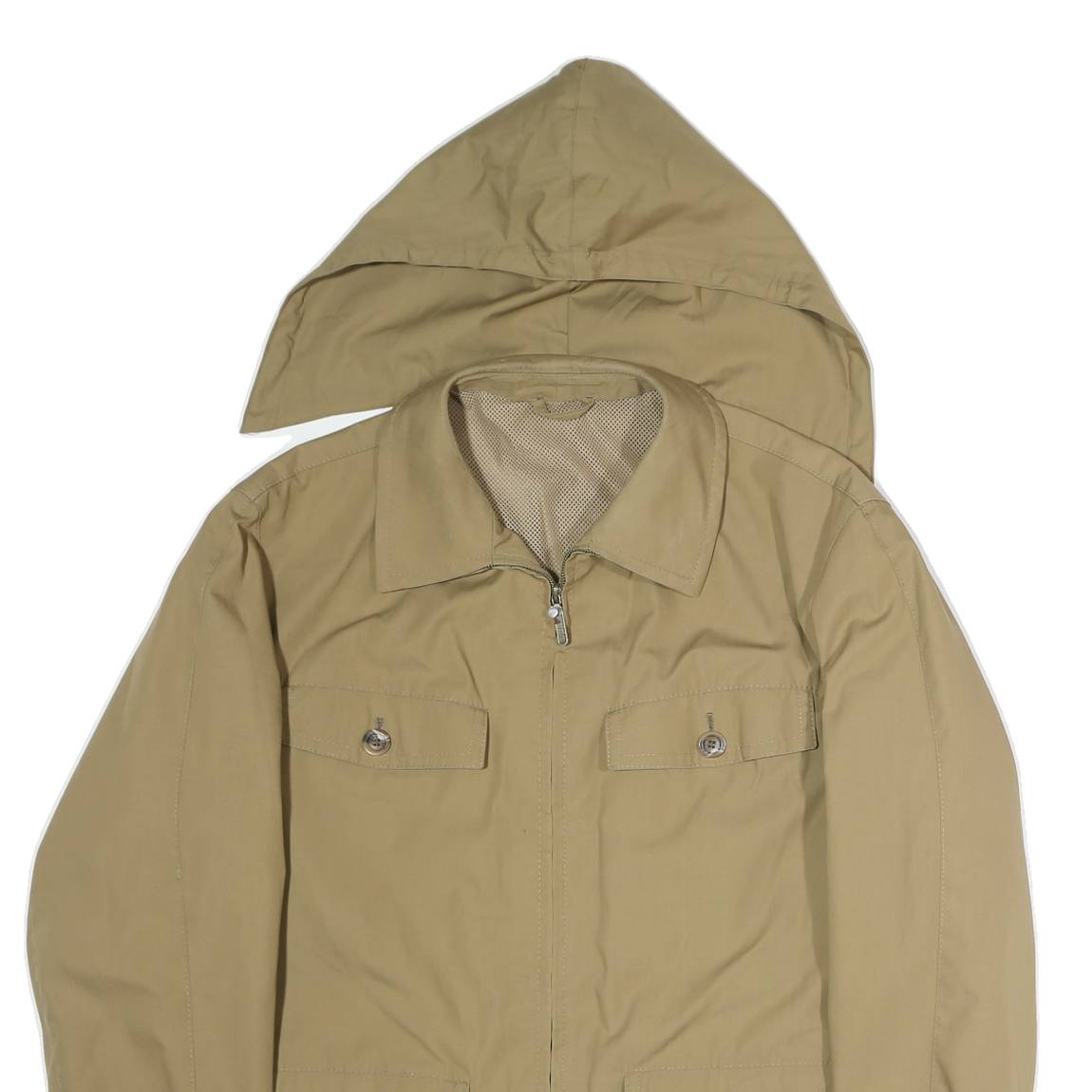 Mens Beige Casual Jacket XL Polyester Blend Plain Zip Hooded Pockets