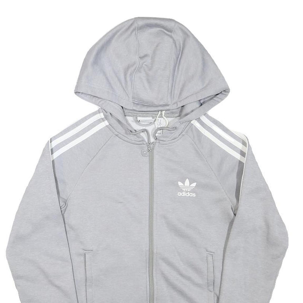 ADIDAS Womens Grey Hoodie UK 6 Cotton Blend Full Zip Sportswear Casual