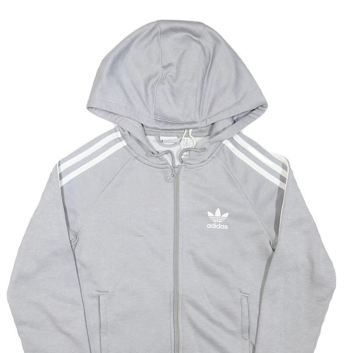 ADIDAS Womens Grey Hoodie UK 6 Cotton Blend Full Zip Sportswear Casual