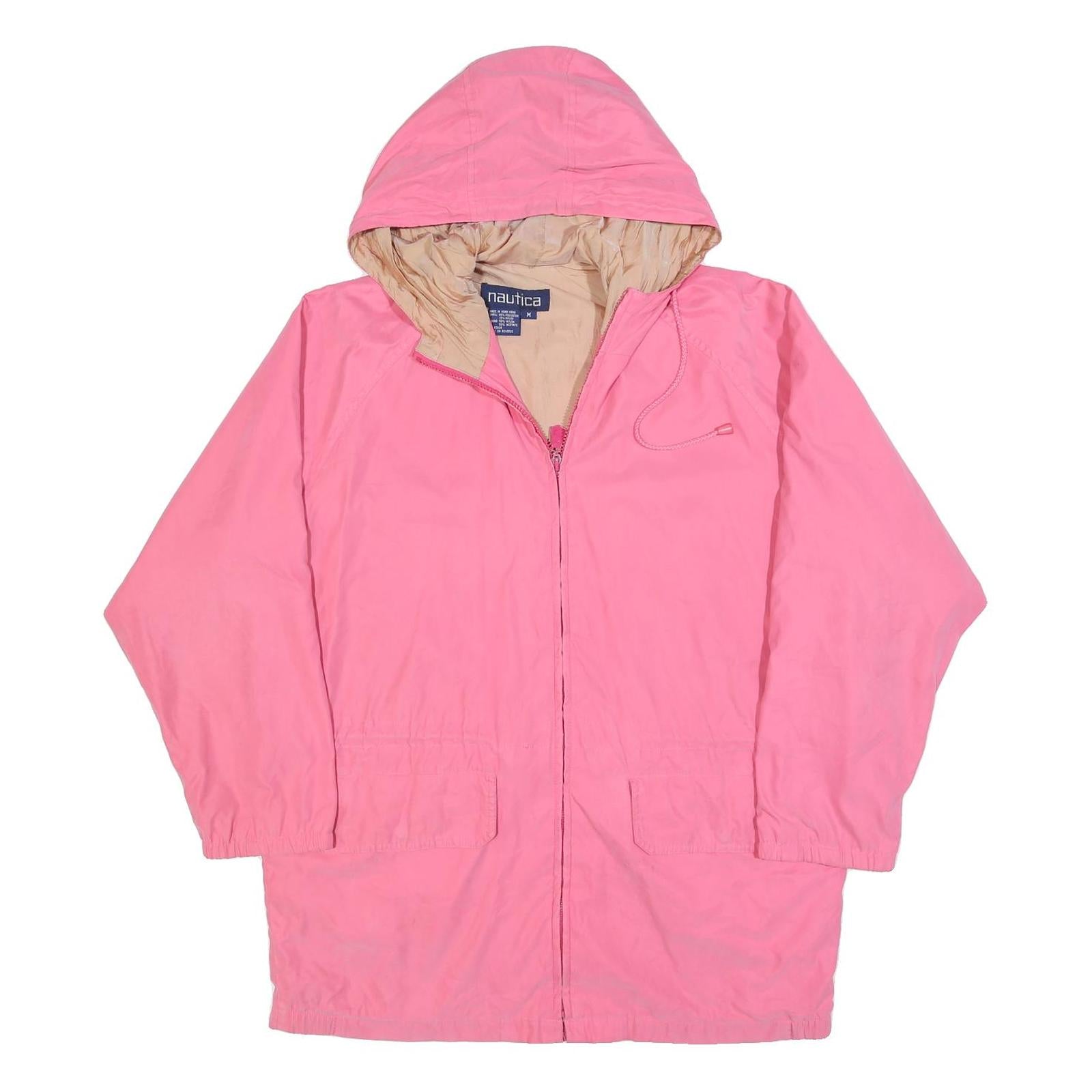 NAUTICA Womens Pink & Beige Hooded Jacket M Polyester Blend Zip Casual Outerwear