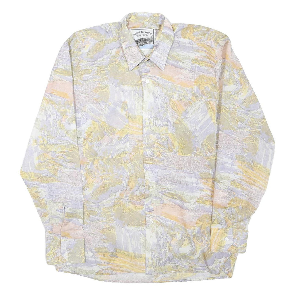 NEW SHIRT COLLECTION Mens Pale Yellow & Cream Abstract Print Shirt L Lightweight