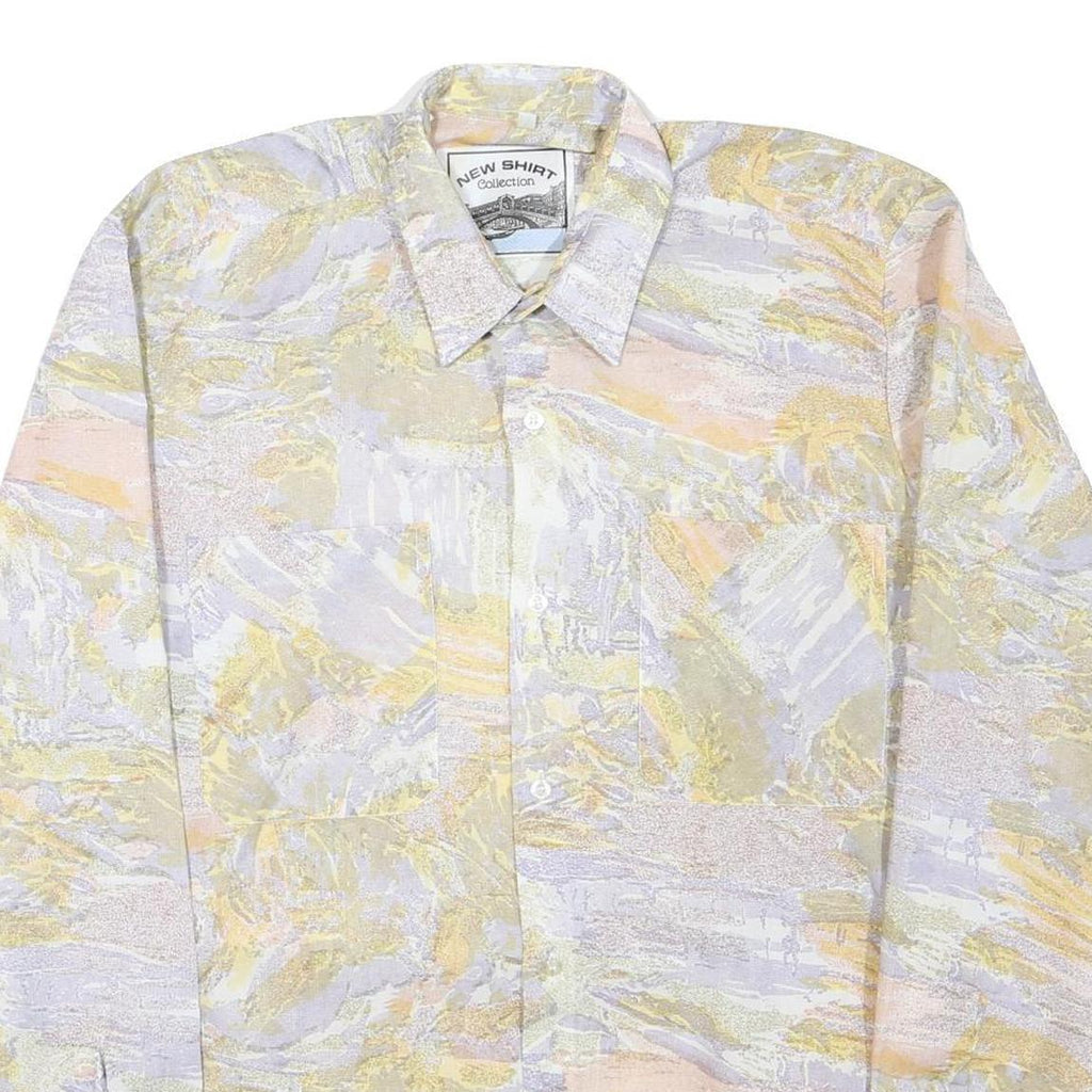 NEW SHIRT COLLECTION Mens Pale Yellow & Cream Abstract Print Shirt L Lightweight