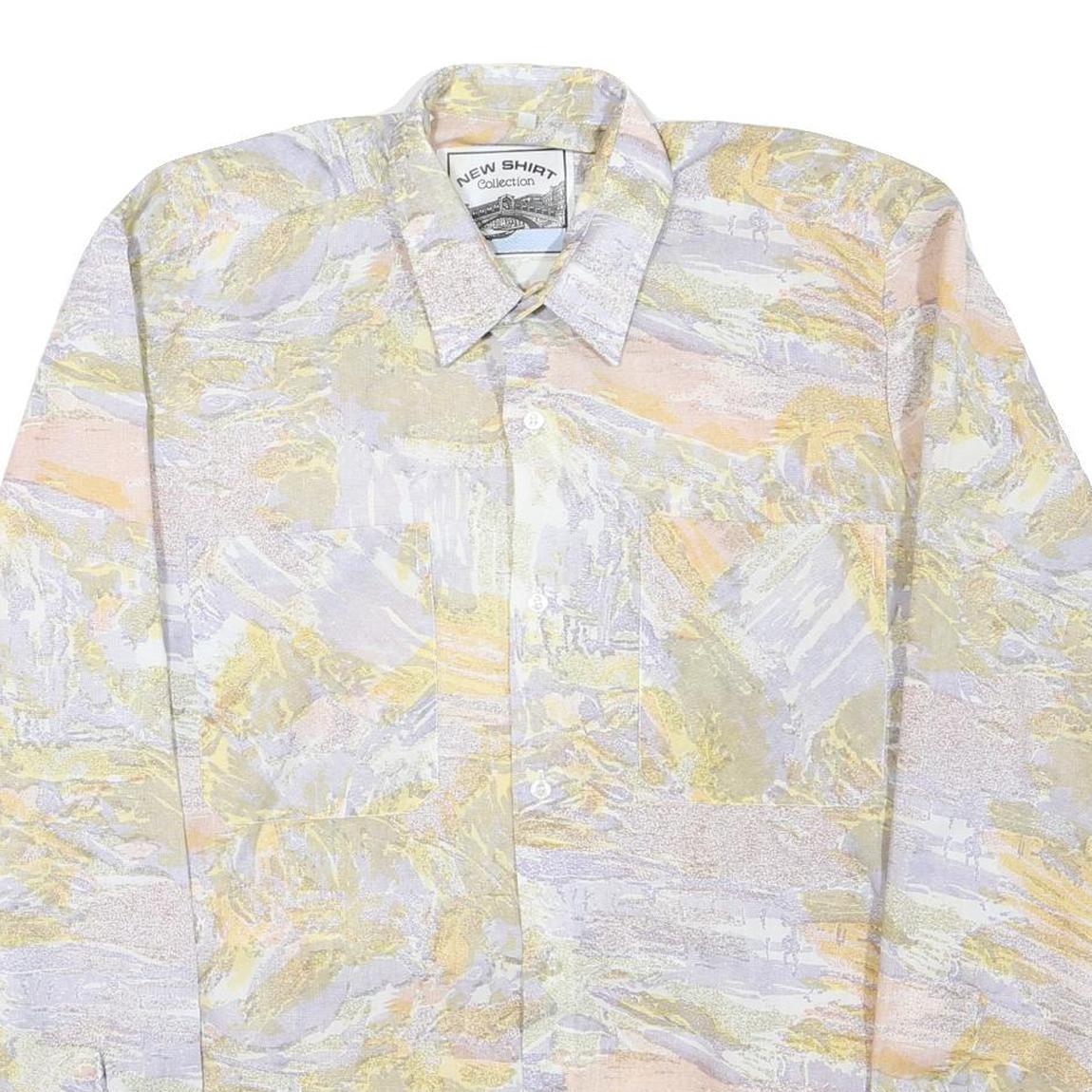 NEW SHIRT COLLECTION Mens Pale Yellow & Cream Abstract Print Shirt L Lightweight