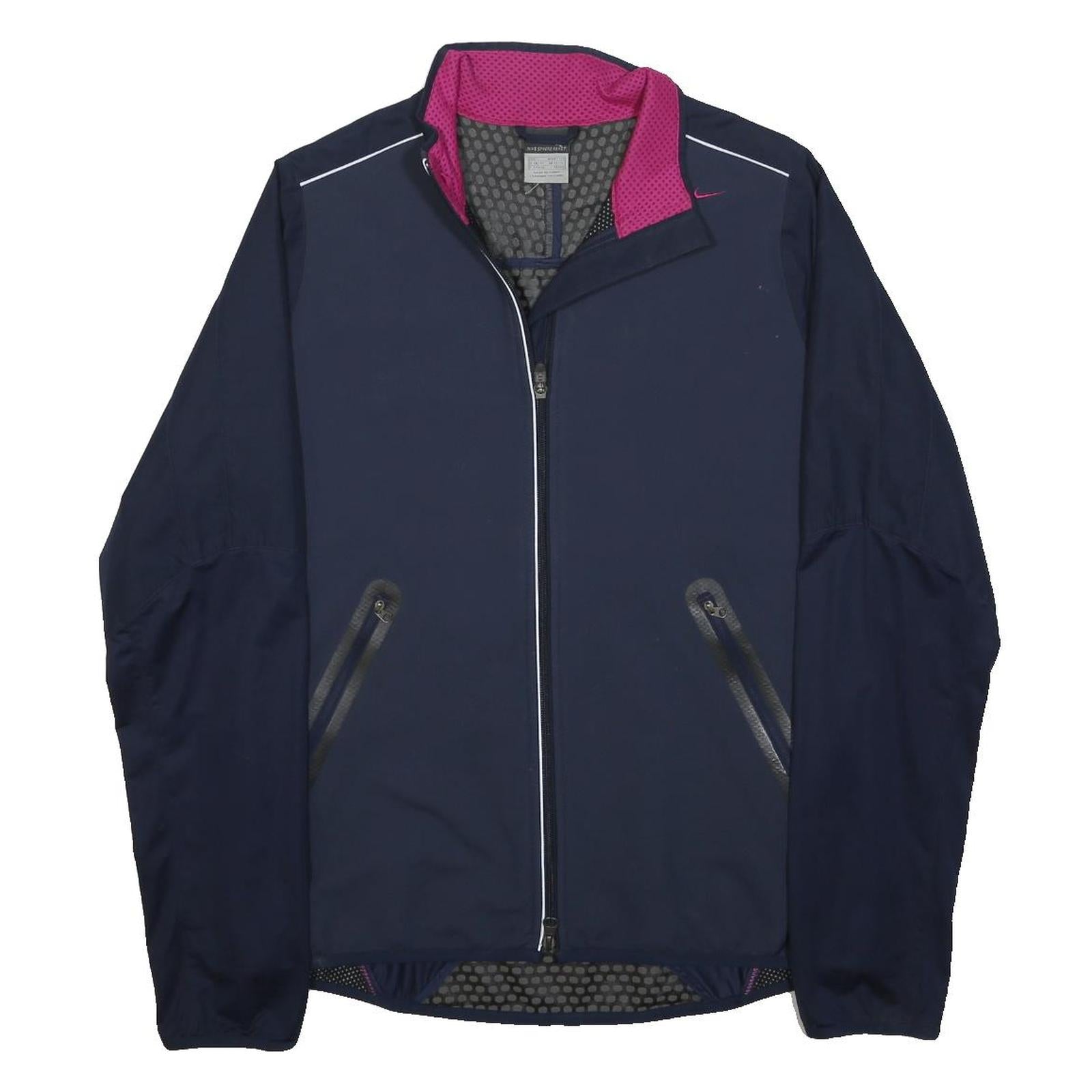 NIKE Womens Navy Blue & Pink Lightweight Zip Jacket L Polyester Plain Sports