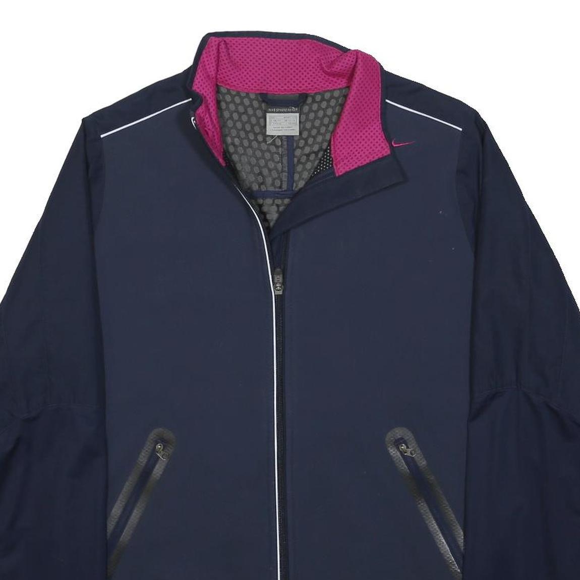 NIKE Womens Navy Blue & Pink Lightweight Zip Jacket L Polyester Plain Sports