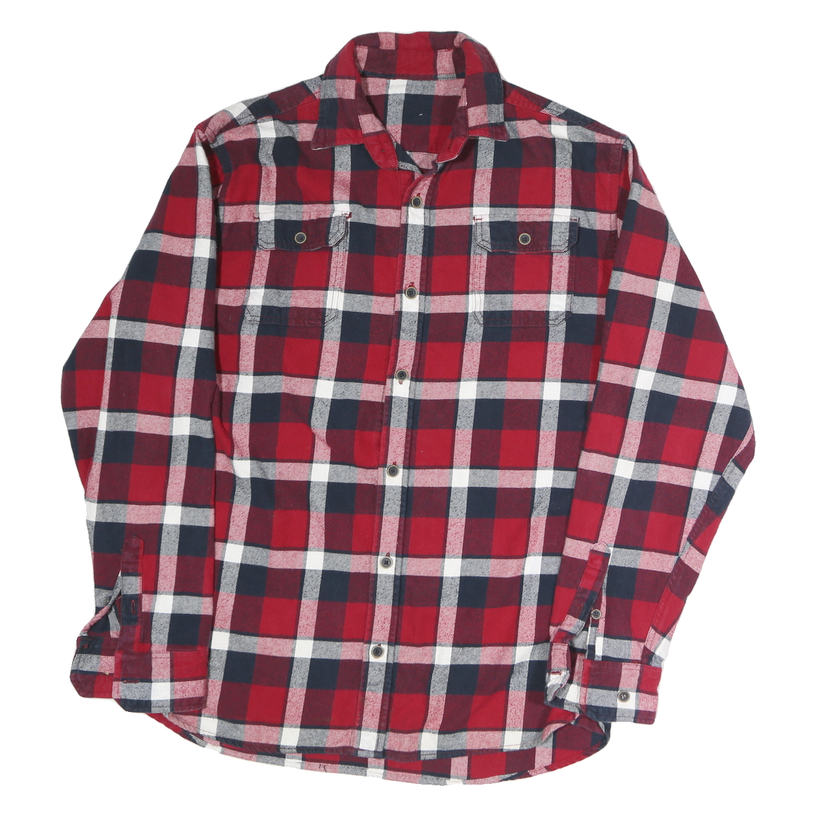 Mens Red & Navy Check Shirt M Cotton Blend Long Sleeve Casual Classic