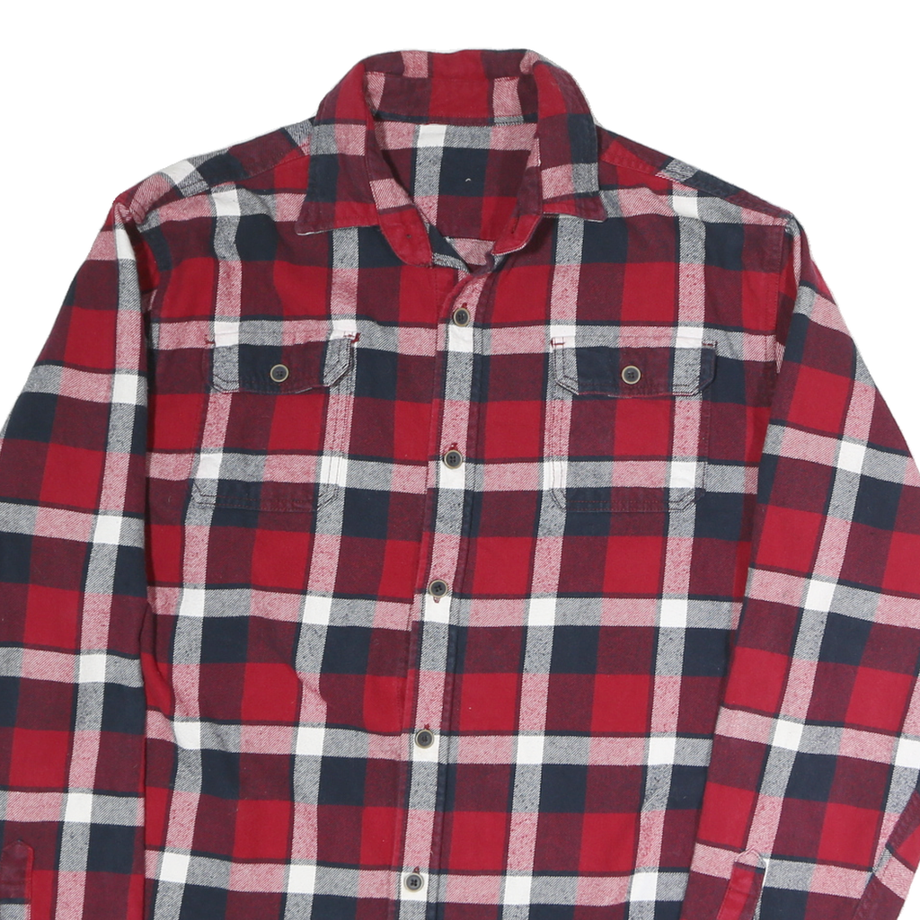 Mens Red & Navy Check Shirt M Cotton Blend Long Sleeve Casual Classic