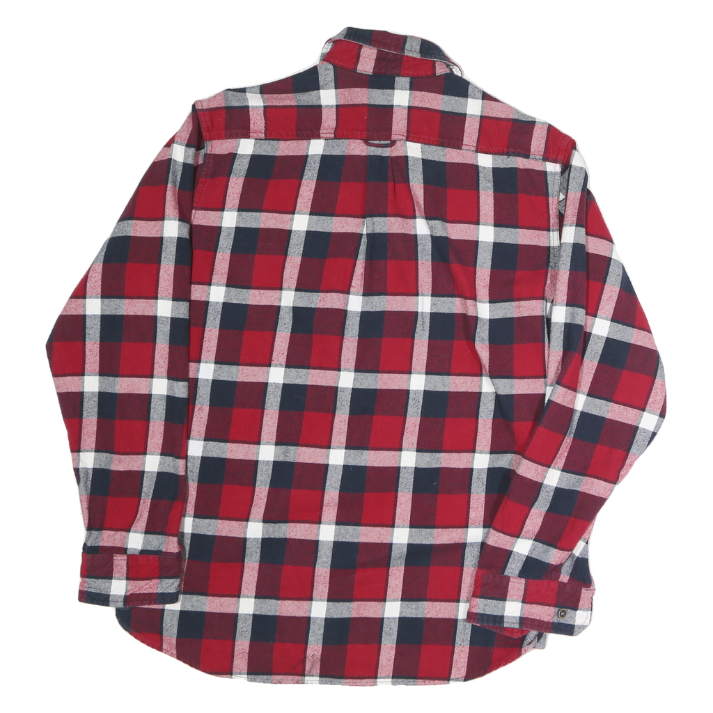 Mens Red & Navy Check Shirt M Cotton Blend Long Sleeve Casual Classic