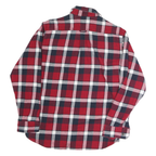 Mens Red & Navy Check Shirt M Cotton Blend Long Sleeve Casual Classic