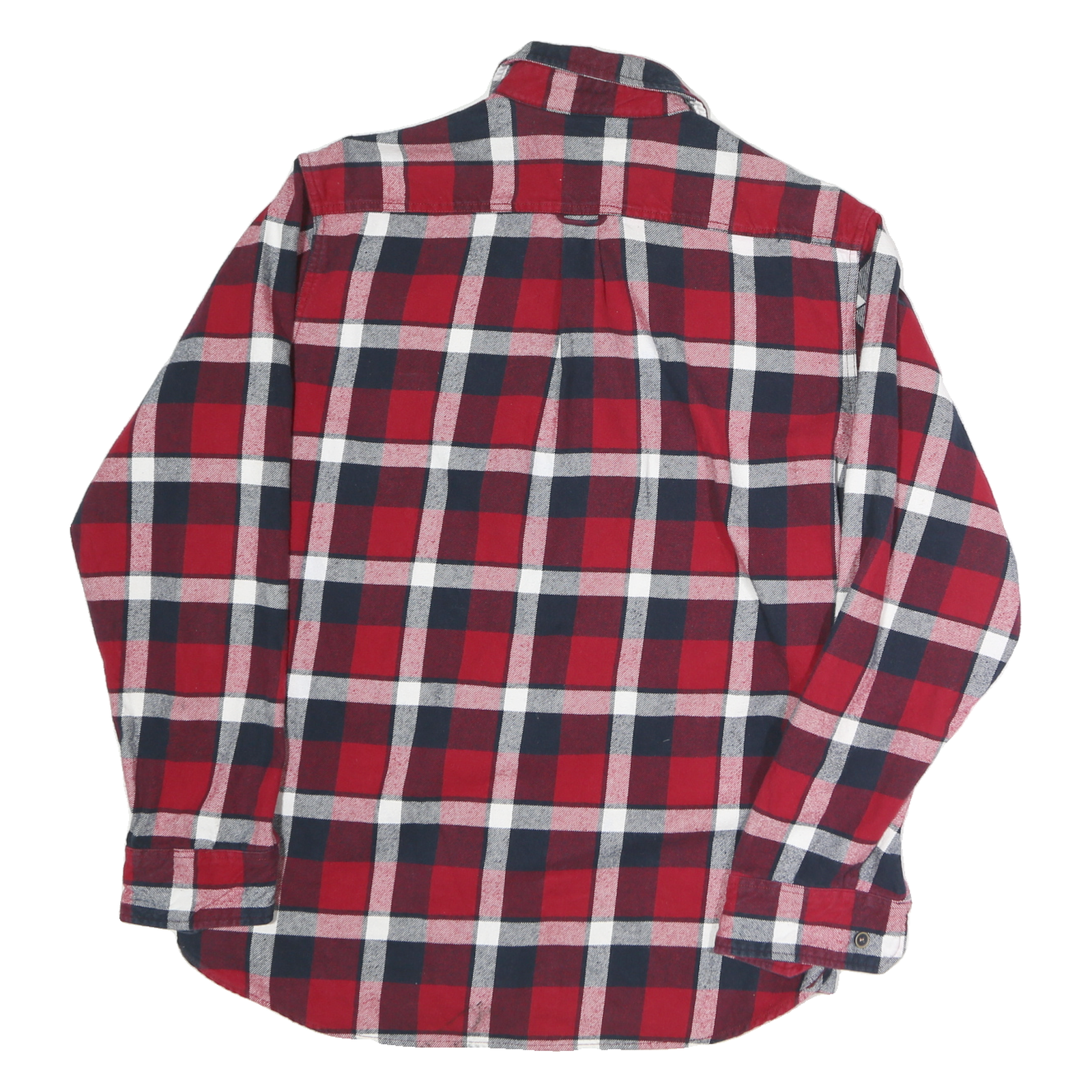 Mens Red & Navy Check Shirt M Cotton Blend Long Sleeve Casual Classic