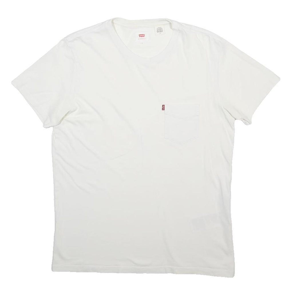 LEVI'S Mens White & Red Pocket T-Shirt M Short Sleeve Crew Neck Cotton Blend