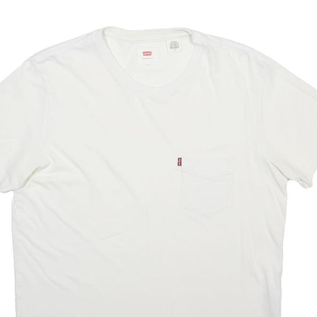LEVI'S Mens White & Red Pocket T-Shirt M Short Sleeve Crew Neck Cotton Blend